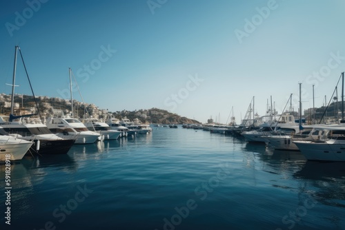 General view of port with sailing boats, sea and sky created using generative ai technology © Future Vision