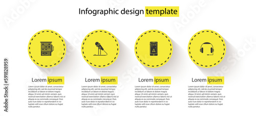 Set Slot machine, Microphone, Mobile and playing game and Headphones. Business infographic template. Vector