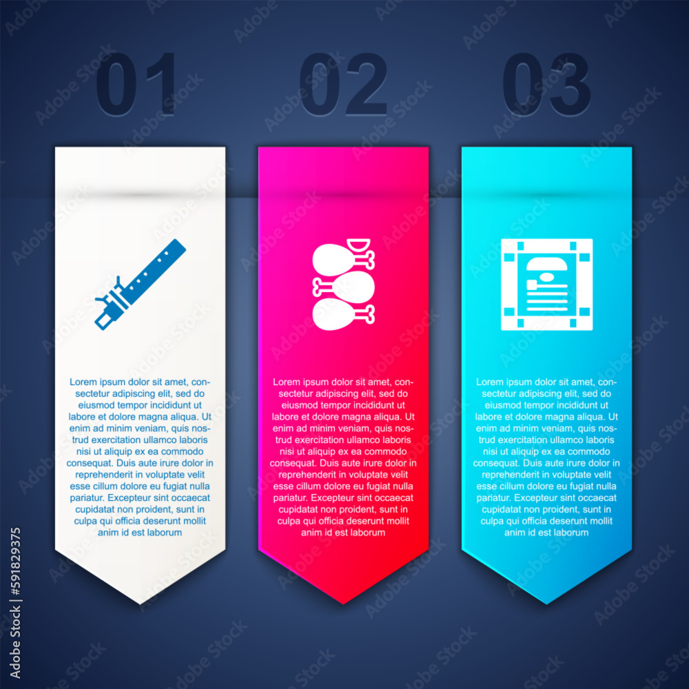 Naklejka premium Set Bamboo flute indian, Tandoori chicken and India constitution day. Business infographic template. Vector