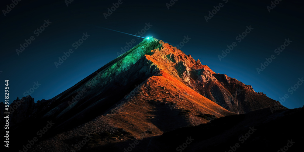 Dawn from behind the mountain. Ai generated - obrazy, fototapety, plakaty 