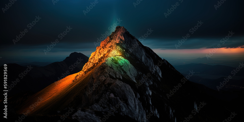 Dawn from behind the mountain. Ai generated - obrazy, fototapety, plakaty 