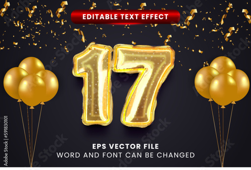 Sweet seventeen gold foil balloon text effect