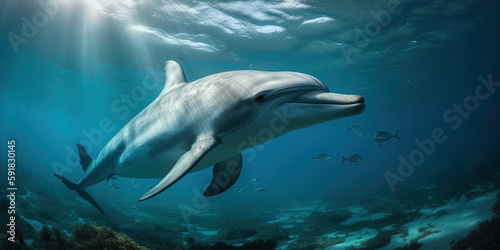 Dolphins underwater. Ai generated © Ярослав Антонюк