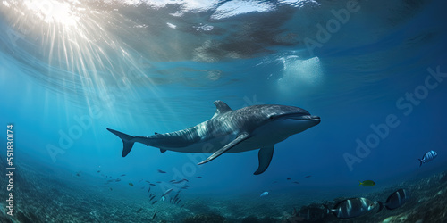 Dolphins underwater. Ai generated © Ярослав Антонюк