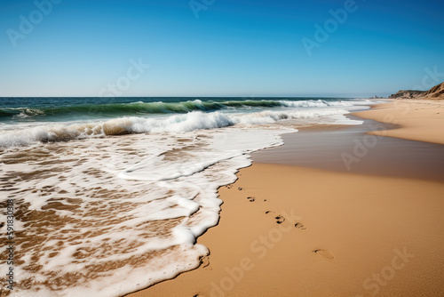 Beach by the Sea. The waves hit the sand. AI generated