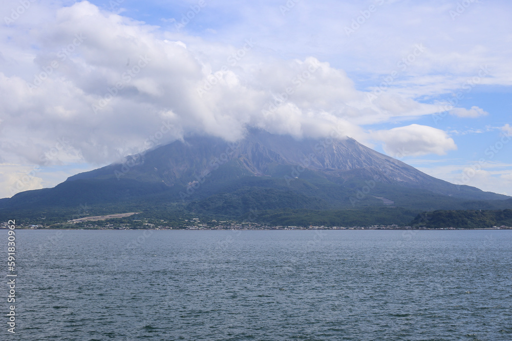 volcano Kagoshima with lake