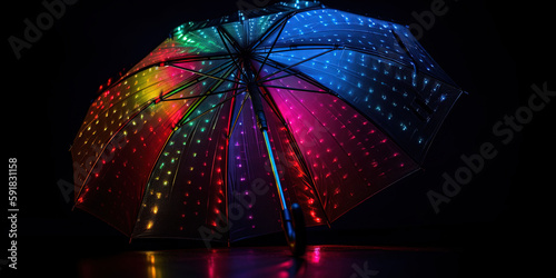 Umbrella in neon lights. Ai generated