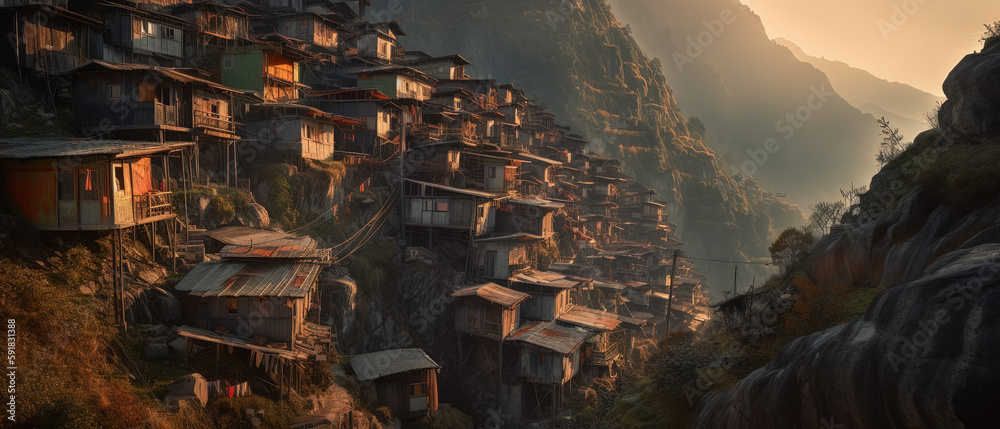 Slums on the Mountain. Ai generated