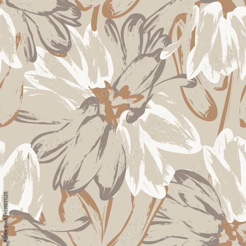 Neutral Colour Abstract Floral Seamless Pattern Design