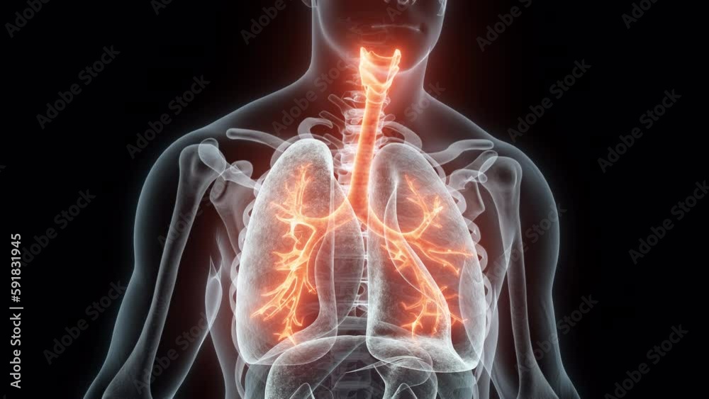 3D rendering Medical Animation of a Human Trachea and Bronchi.Xray of