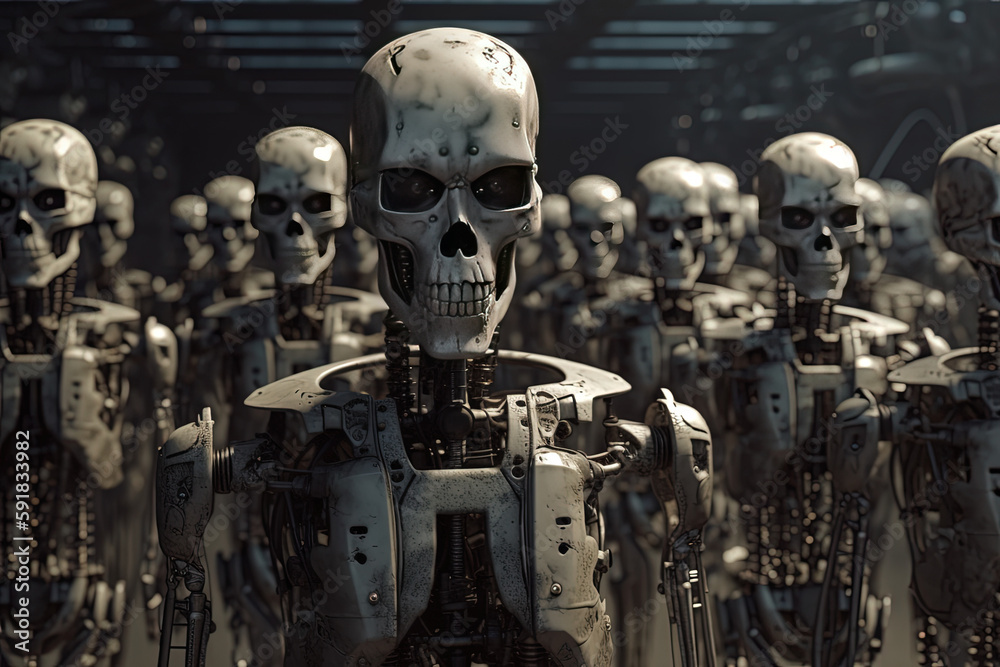 An army of rebellious human-like robots. Ai generated. An army of rebellious human-like robots. Ai generated.