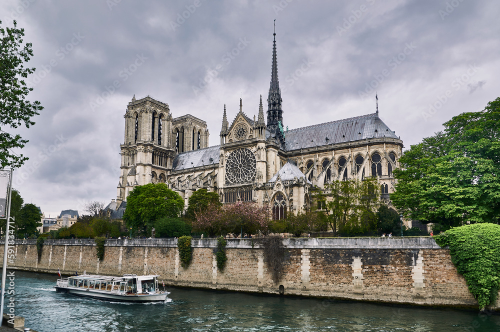 Fototapeta premium Notre Dame, the Senna and the boat