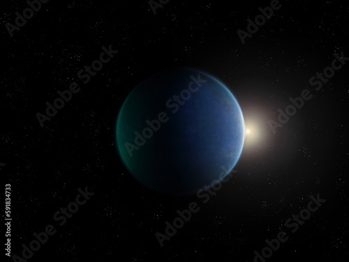 Super-earth planet, realistic exoplanet, earth-like planet in far space, planets background.