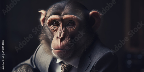 Monkey in suit. Businessman. AI generated. © Ярослав Антонюк