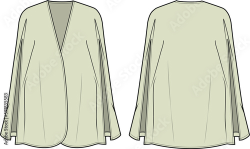 Women Casual Blazer Cape Open Front Split Long Sleeve Vector Template