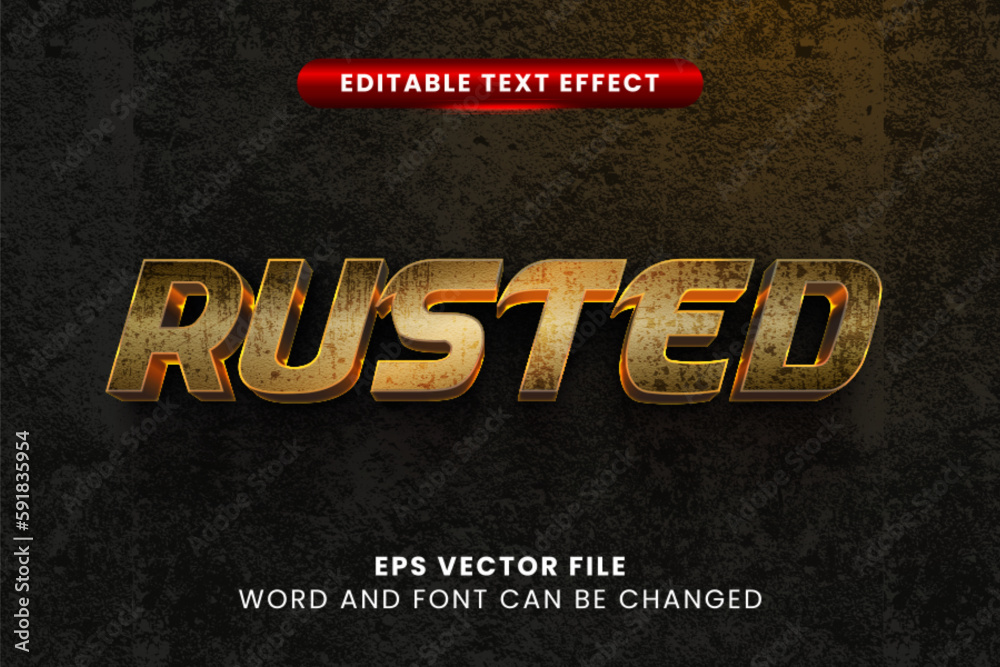 3d rusted metal vector text effect