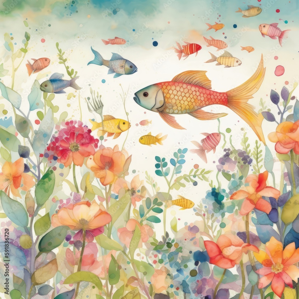 A Delightful Watercolor School of Fish Generative Ai A Delightful Watercolor School of Fish Generative Ai