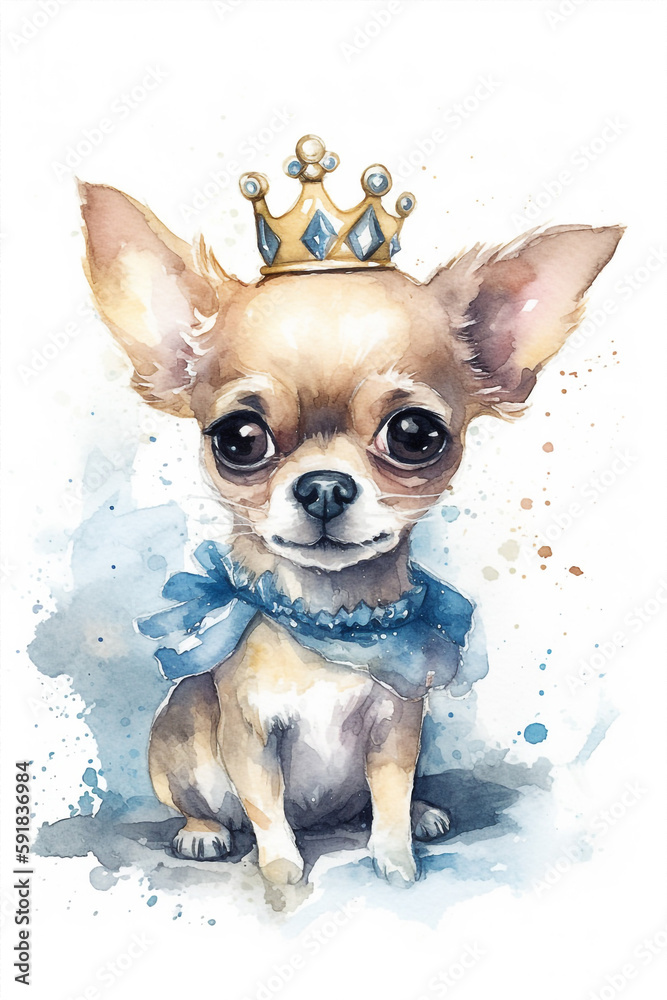 A Beautiful Cute Shy Dog Big Eyes Dressed As A Queen Watercolor Painting Generative Ai Digital Illustration Part#120423