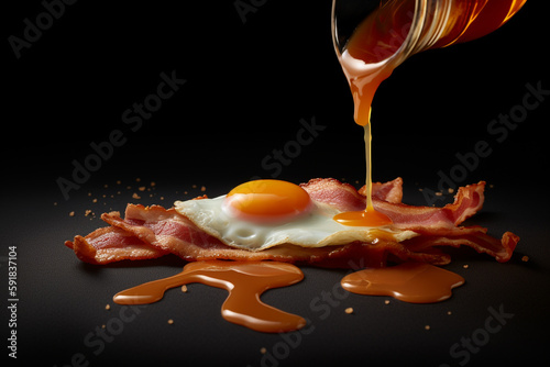 A black background with a picture of a fried egg being poured over it. photo