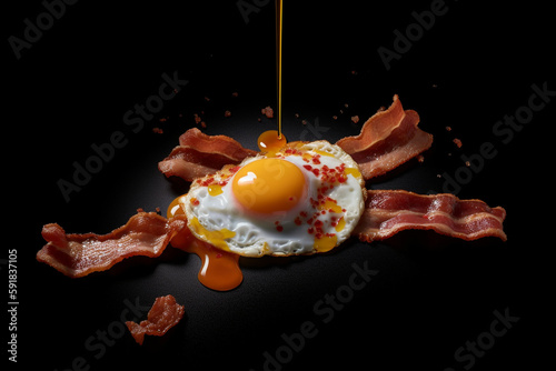 A digital art of a fried egg with bacon on it photo