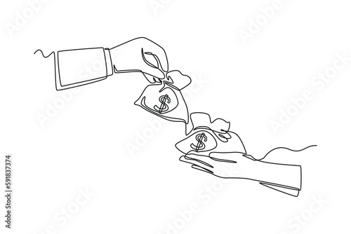 Single one line drawing money lending. Bank concept. Continuous line draw design graphic vector illustration.