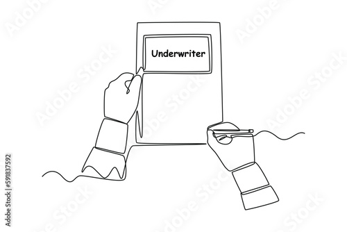 Single one line drawing underwriter note. Bank concept. Continuous line draw design graphic vector illustration.