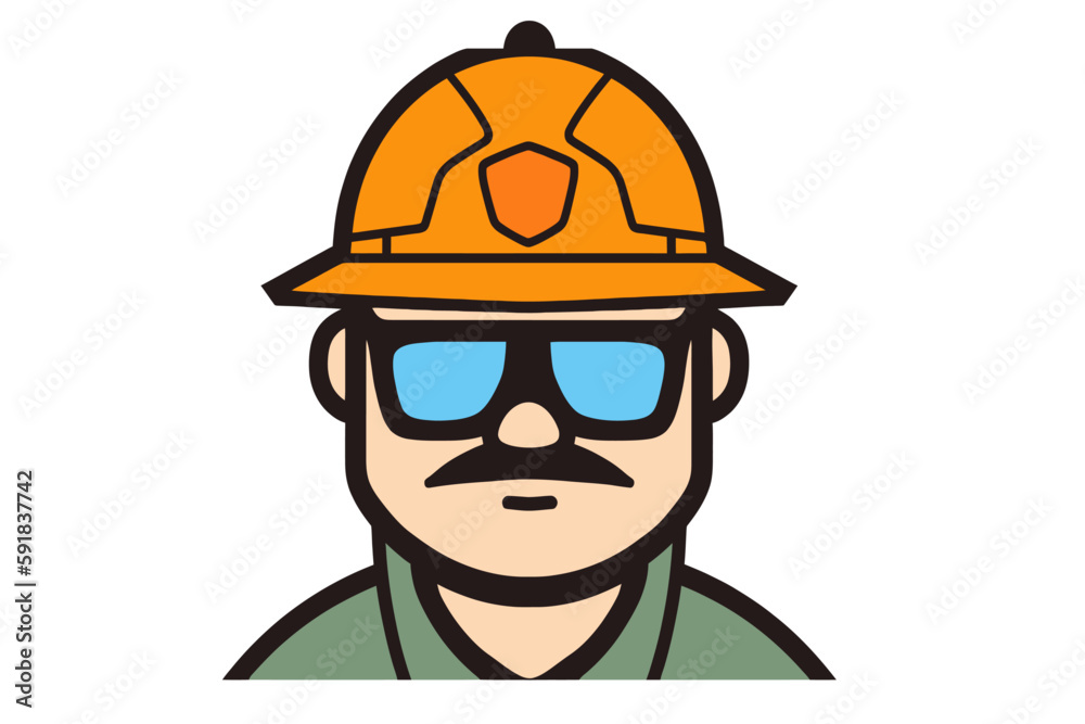 Contractor construction builder worker wearing a hard hat and sunglasses logo design illustration Contractor construction builder worker wearing a hard hat and sunglasses logo design illustration