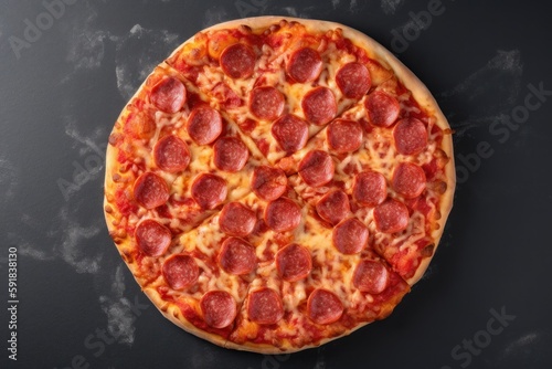 Pizza pepperoni on black wooden background