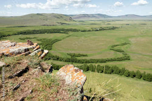 Mountain range Chest in Khakassia.
Panoramic view of the Caucasus mountain range. Rosa Khutor mountain resort. Adler district of Sochi.