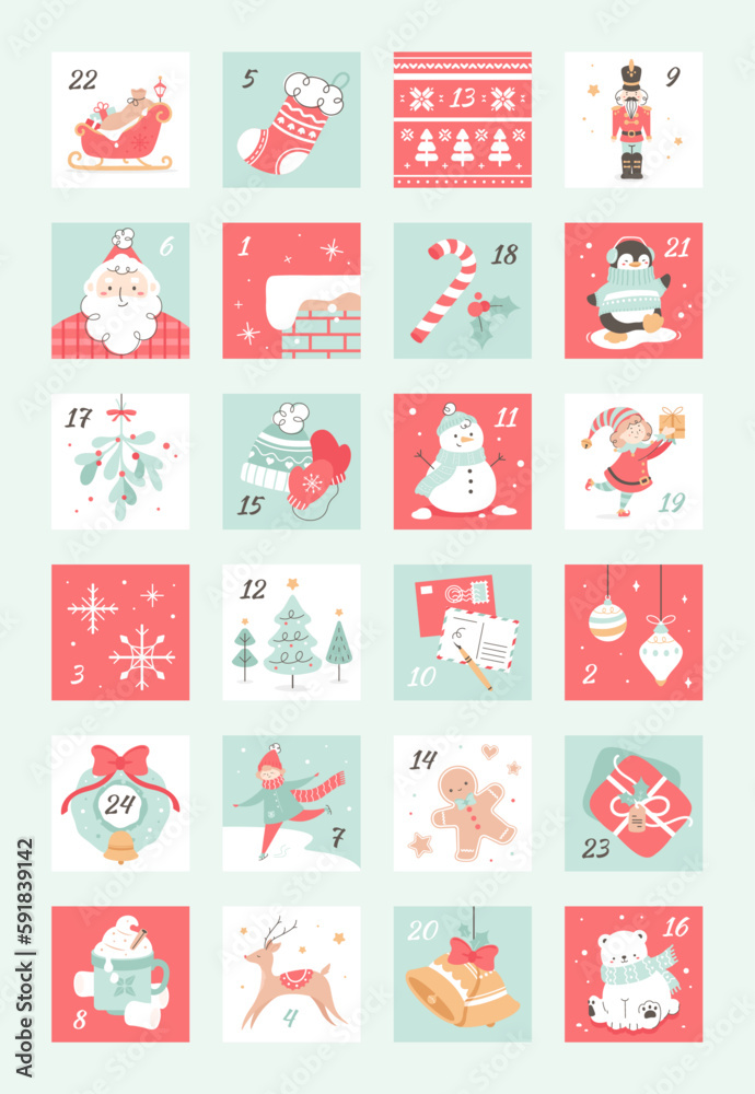 cute illustrated christmas advent calendar design