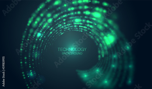 Particles green liquid dots glowing abstract background. Neon explosion splash shapes design. Modern cyber light big data technology and science vector. © SidorArt