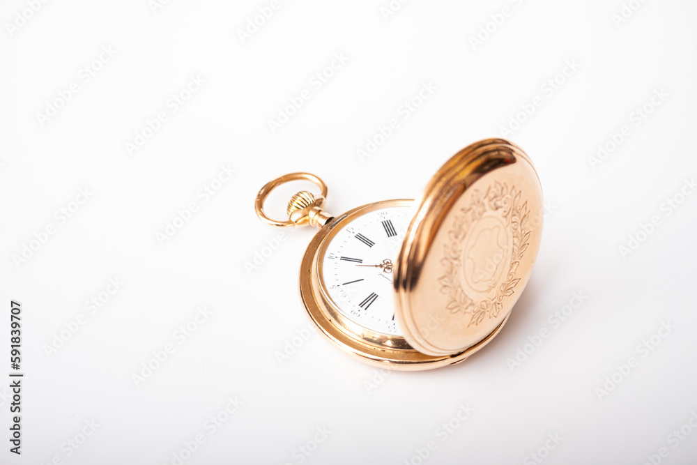 	
vintage gold pocket watch longines isolated on white background	
