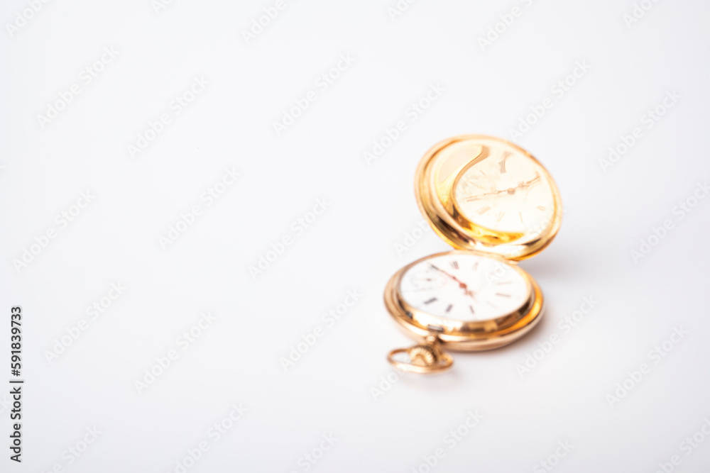 	
vintage gold pocket watch longines isolated on white background	
