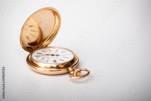  vintage gold pocket watch longines isolated on white background 