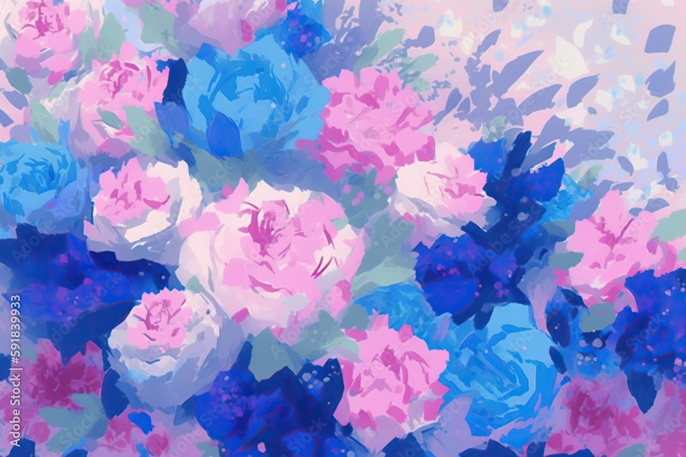 Fantasy glowing pink and blue blue flowers background. Generative AI illustration Fantasy glowing pink and blue blue flowers background. Generative AI illustration