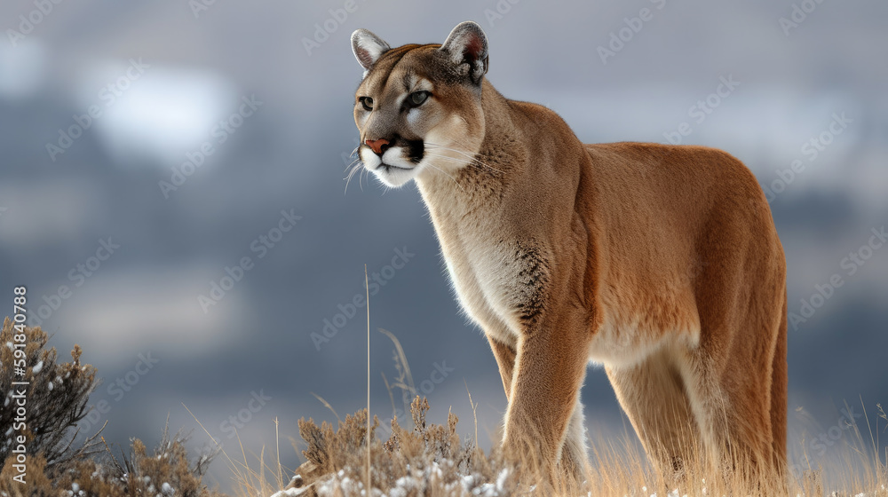 Naklejka premium a portrait of a wild cougar in the wild. Generative AI