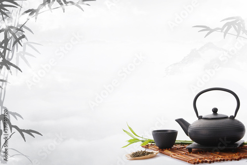 Under the background of bamboo tea POTS