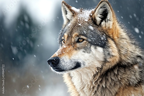 Majestic Wolf in Snowy Wilderness - Digital Art Illustration  Generative Ai