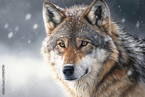 Majestic Wolf in Snowy Wilderness - Digital Art Illustration, Generative Ai © Flowstudio