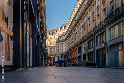 Haussmann style architecture of Rue Edouard VII in Paris 9th district  photo