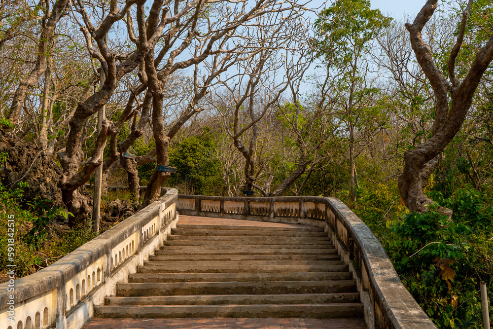 Tham Khao Luang Cave , beautiful mountain historic temple cave during morning at Phetchaburi province , Thailand : 12 April 2023