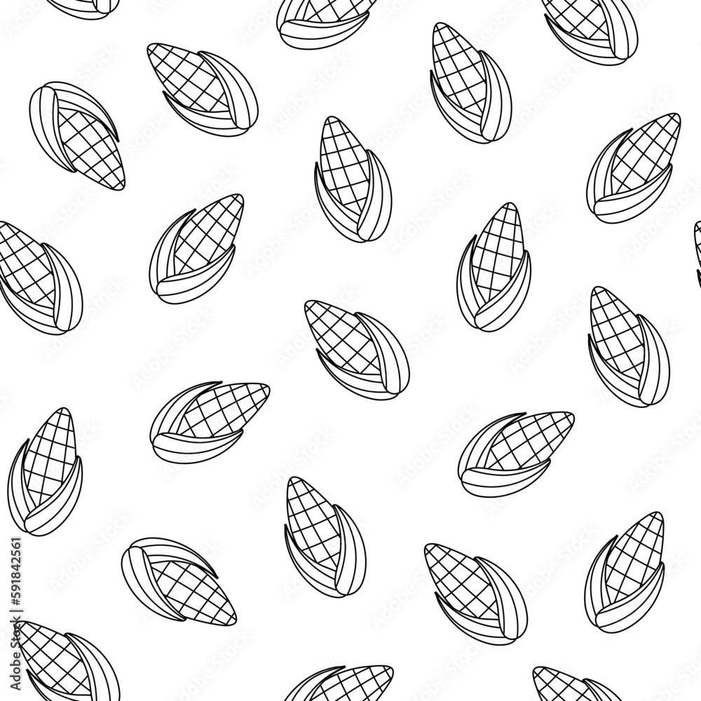 Sweet corn black and white seamless pattern in cartoon style. Healthy food doodle background for coloring page, wrapping, fabric. Vector illustration Sweet corn black and white seamless pattern in cartoon style. Healthy food doodle background for coloring page, wrapping, fabric. Vector illustration