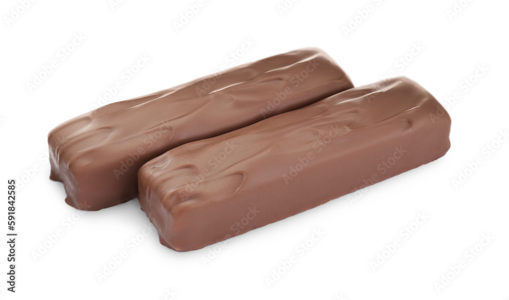 Two tasty chocolate bars on white background Two tasty chocolate bars on white background