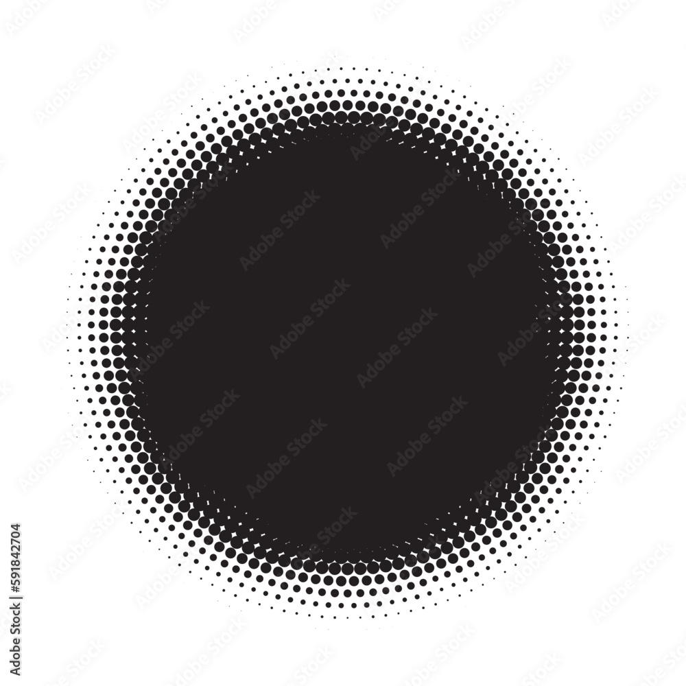 Halftone circle frame background set. Round border Icon using halftone random circle. Grunge circular stain. Vector illustration.