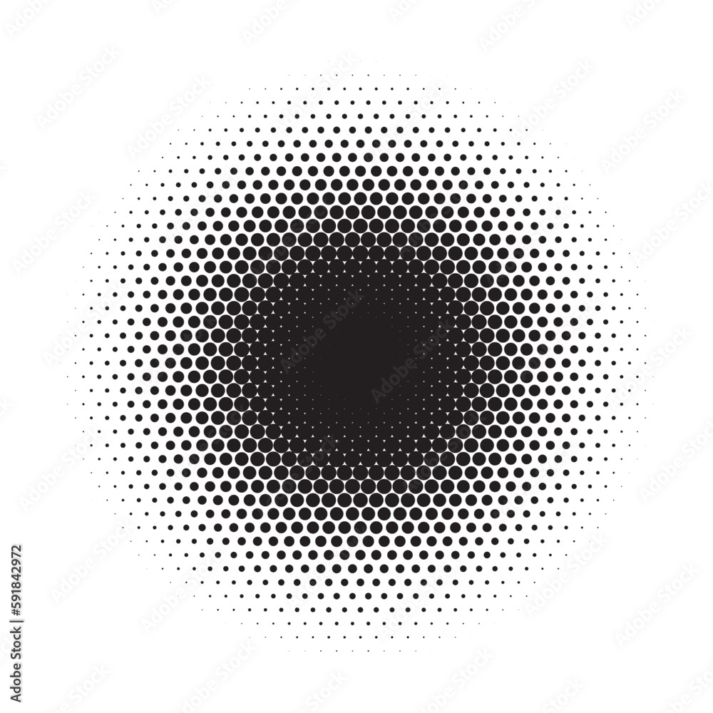 Halftone circle frame background. Round border Icon using halftone random circle. Grunge circular stain. Vector illustration.