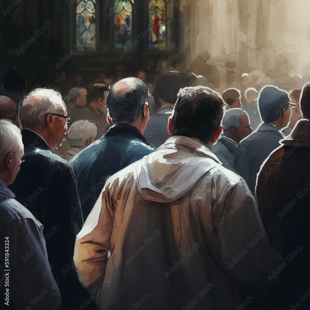 Obraz premium People at a mass in the church. Generative AI.