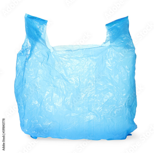 One light blue plastic bag isolated on white