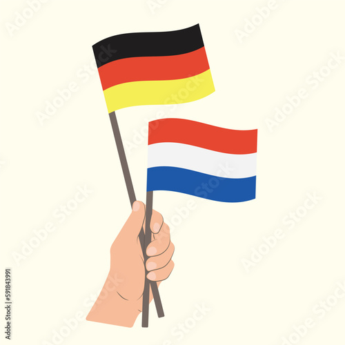 Flags of Germany and the Netherlands, Hand Holding flags
