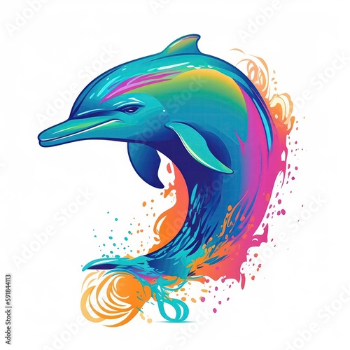 Dolphin On White Background Logo. Generative AI