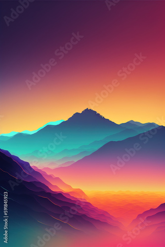 Colourful Mountain  Generative AI  Illustration